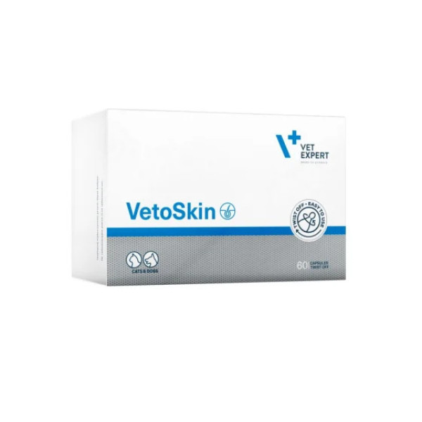 Ветоскін Vetoskin Vetexpert харчова добавка при дерматологічних захворюваннях шкіри у собак і кішок, 60 капсул