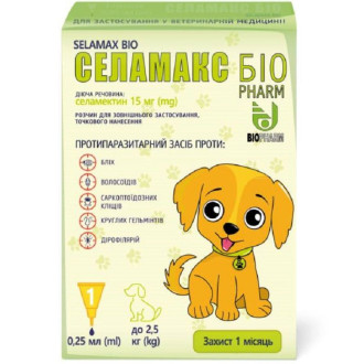 Селамакс Біо Selamax Bio краплі від глистів, бліх, кліщів для собак вагою до 2,5 кг, 1 піпетка