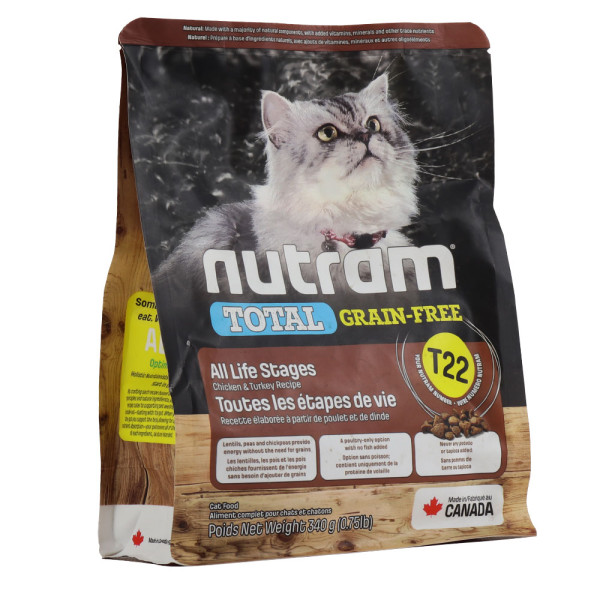 Нутрам Nutram T22 Total GF All Life Stages Сhicken &amp; Turkey сухий корм з куркою та індичкою для котів, 340 гр (T22_(340g)