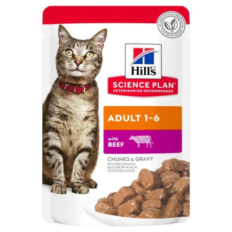Hill's Science Plan Feline Adult Beef Pouches вологий корм з яловичиною для дорослих кішок від 1 до 6 років, 12 паучів по 85 гр