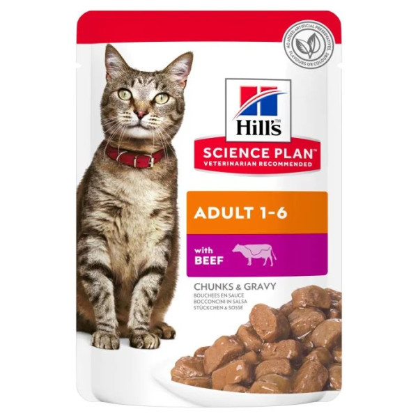 Hill's Science Plan Feline Adult Beef Pouches вологий корм з яловичиною для дорослих кішок від 1 до 6 років, 12 паучів по 85 гр