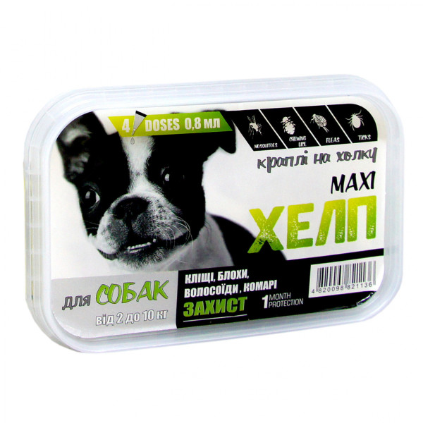 Максі Хелп краплі від бліх, отодектозу, корости для собак від 2 до 10 кг, 4 піпетки