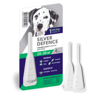 Срібний Захист для собак 20-30 кг Silver Defence краплі на холку від бліх, кліщів, 1 піпетка