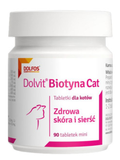 Долвiт Біотин Кет Dolvit Biotyna Cat Dolfos вітаміни з високим вмістом біотину для кішок, 90 Міні таблеток