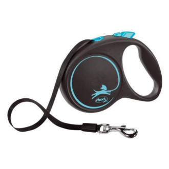 Повідець рулетка Flexi Black Design L, для собак вагою до 50 кг, стрічка 5 метрів, колір синій
