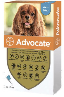 Адвокат для собак 4 - 10 кг Advocate краплі від бліх, кліщів і глистів, 3 піпетки