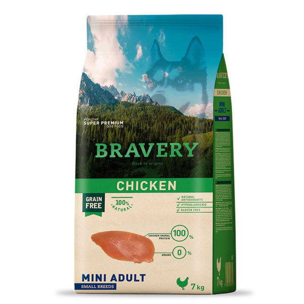 Бравері Bravery Chicken Adult Mini Dog беззерновий сухий корм з куркою для собак дрібних порід, 7 кг (6701)