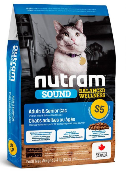 Нутрам Nutram S5 Sound BW Adult &amp; Senior Cat сухий корм для дорослих і літніх котів із проблемами сечовипускання, 5,4 кг (S5_(5.4kg)