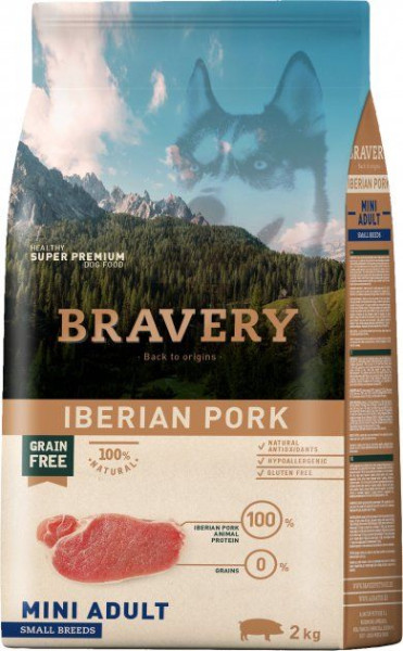 Бравері Bravery Iberian Pork Mini Adult Dog сухий корм з іберійською свининою для дрібних собак, 2 кг (6695)