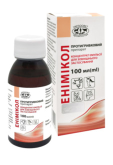 Енімікол концентрат емульсії при дерматомікозах у великої рогатої худоби, коней, собак і кішок, 100 мл