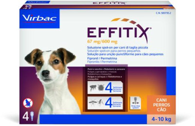 Еффітікс 4-10 кг Effitix Virbac краплі для собак від бліх, кліщів, комарів, мух, волосоїдів, 4 піпетки