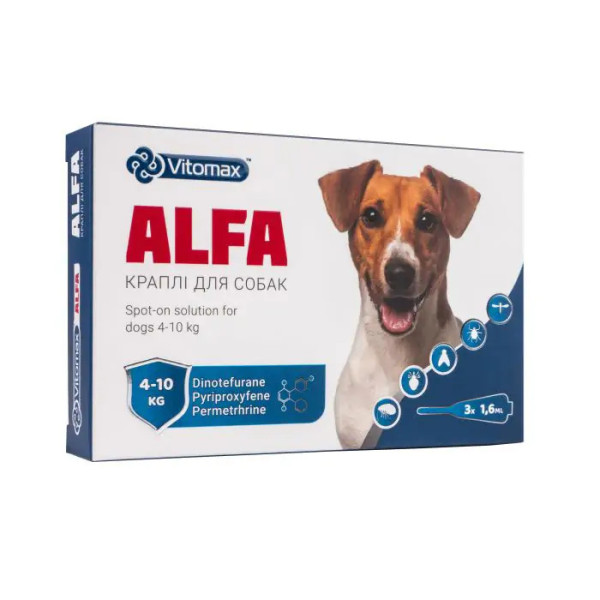 Вітомакс Vitomax Alfa краплі від бліх і кліщів для собак вагою від 4 до 10 кг, 3 піпетки