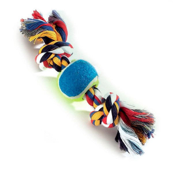 Іграшка для собак CAMON канат грейфер Кісточка з тенісним м'ячем, 30 см, 200 гр