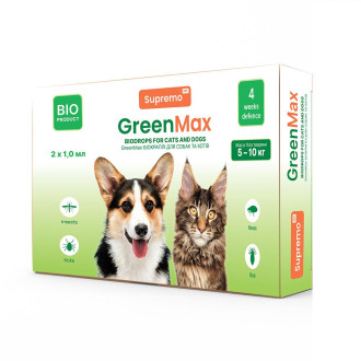 Краплі SUPREMO GREENMAX БІО для котів та собак, вагою 5-10 кг, 1,0 мл - 2 шт./кор.