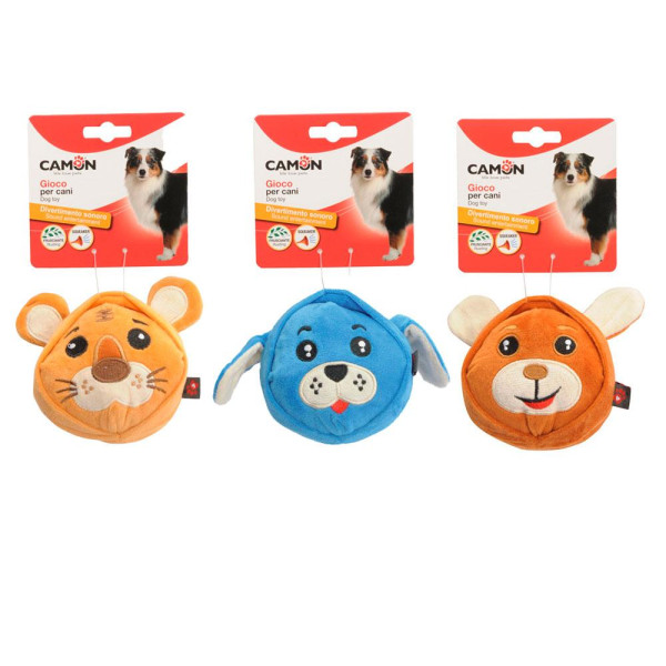 Іграшка для собак CAMON собачки у вигляді кулі м'які поліестерові з пищалкою та шелестінням, 10 см