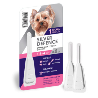 Срібний Захист для собак 1,5 - 4 кг Silver Defence краплі на холку від бліх, кліщів, 1 піпетка