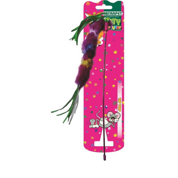 Іграшка для котів TETRAPET Caty funny дразнилка з різнобарвним пір'ям, 45см
