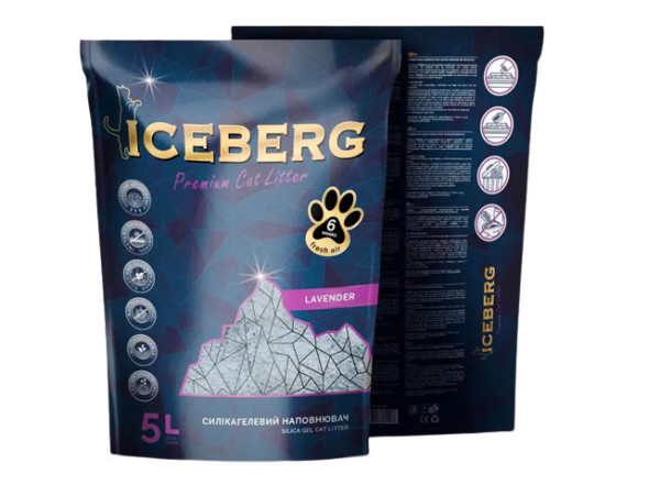 Айсберг Iceberg гігієнічний силікагелевий наповнювач для котячого туалету, з ароматом лаванди, 5 л (2082)
