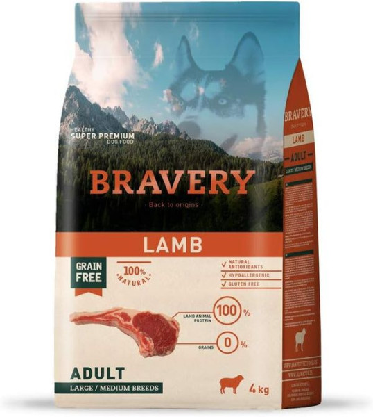 Бравері Bravery Lamb Large/Medium Dog сухий корм з ягням для собак середніх і великих порід, 4 кг (2253)
