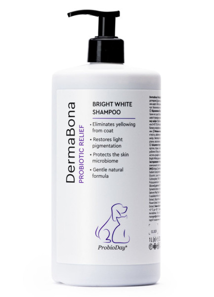 Шампунь DermaBona ProbioDay Bright White Probiotic Relife Shampoo з пробіотиками для білих собак і котів, 1 л