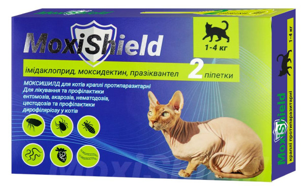Краплі MoxiShield від бліх, кліщів і глистів для котів вагою 1-4 кг, 2 піпетки по 0.4 мл (M-814)