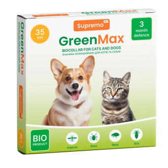 Нашийник SUPREMO GreenMax для котів/собак, 35 см зелений, захист від паразитів на натуральній основі