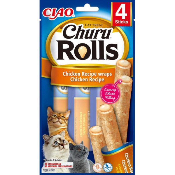 Ласощі INABA "Churu Rolls" для котів, з куркою 4*10 гр