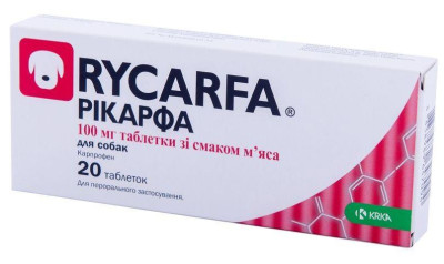 Рікарфа 100 мг Rycarfa протизапальні і знеболюючі таблетки для лікування опорно-рухового апарату у собак, 20 таблеток