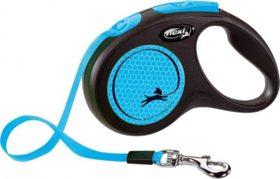 Повідець рулетка Flexi New Neon M, для собак вагою до 20 кг, стрічка 5 метрів, колір синій