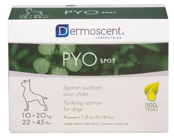 Dermoscent PYOspot or Dogs дерматологічні антибактеріальні краплі на холку для собак 10 - 20 кг, 4 піпетки