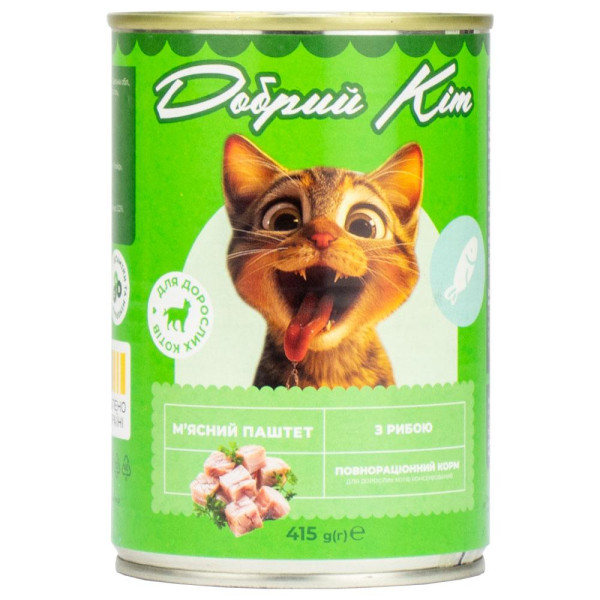 Корм Добрий Кіт, для дорослих котів паштет з рибою, 415 гр. ж/б