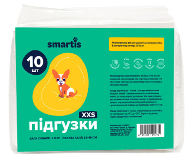 Підгузки Смартіс 28*22 см Smartis XXS для сук вагою 1 - 5 кг, талія 32 - 48 см, 10 підгузків (10170)