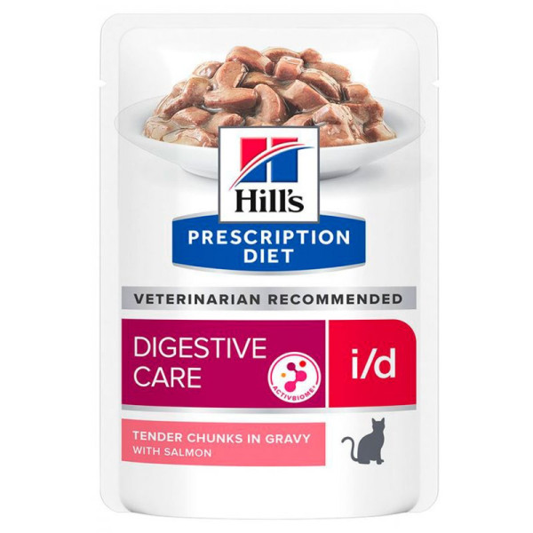 Hill's PD Feline I/D Salmon Pouches вологий корм з лососем при проблемах зі шлунком у котів та кошенят, 12 паучів по 85 гр