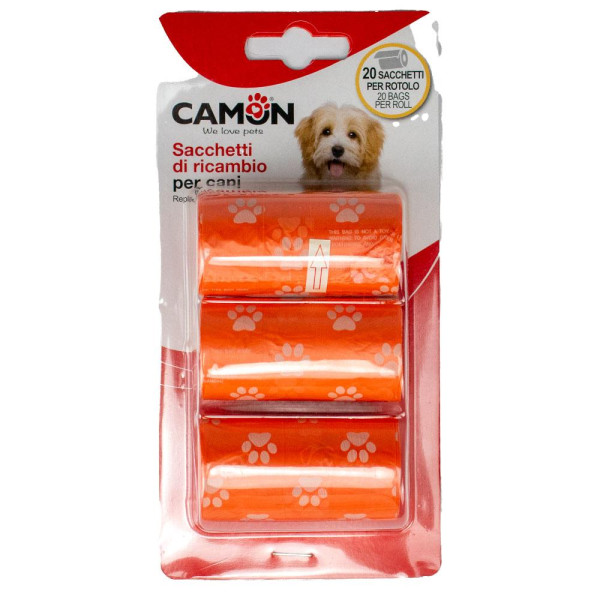 Пакети для собачих фекалій CAMON, 6 см, помаранчеві, 3 штx20 пак