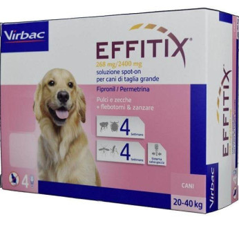 Еффітікс 20 - 40 кг Effitix Virbac краплі для собак від бліх, кліщів, комарів, мух, волосоїдів, 4 піпетки