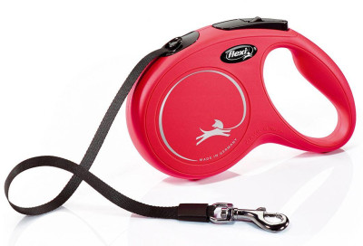 Повідець рулетка Flexi New Classic L, для собак вагою до 50 кг, стрічка 5 метрів, колір червоний