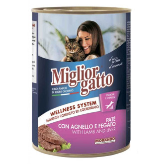 Морандо Morando Migliorgatto Wellness System Pate Lamb & Liver паштет з ягнятком та печінкою для кішок, 6 консервів по 400 гр