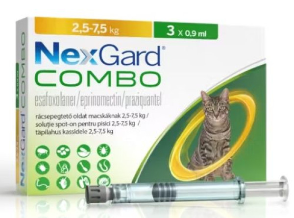 NexGard Combo Нексгард Комбо краплі від бліх, кліщів та гельмінтів для котів та кошенят вагою від 2,5 до 7,5 кг, 1 піпетка