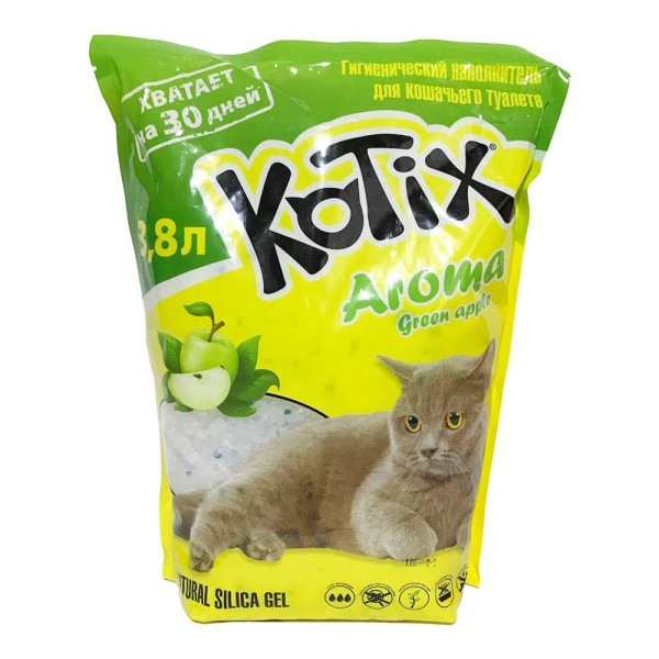 Котікс запах Зелене Яблуко Kotix Aroma Green Apple силікагелевий бактерицидний наповнювач для котячого туалету, об'єм 3,8 л