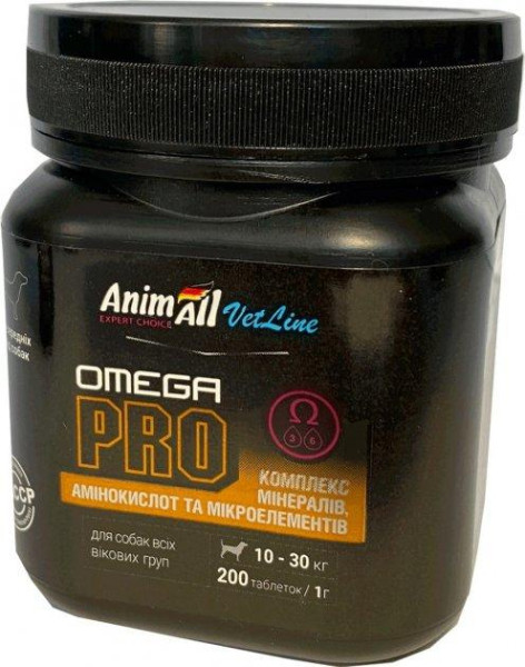 Анімал Ветлайн Омега Про AnimAll VetLine Omega Pro вітамінна добавка для середніх порід собак, 200 таблеток х 1 гр