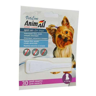 Animall spot-on "vetline" Анімал краплі від бліх і кліщів для собак вагою 4 - 10 кг, 1 піпетка х 2 мл