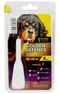 Золотий Захист для собак 40 - 60 кг Golden Defence краплі від глистів, блох і кліщів, 1 піпетка