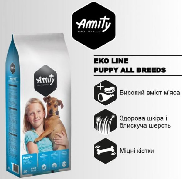 Аміті Amity Eco Line Puppy All Breeds сухий корм для цуценят усіх порід, 20 кг (112 ECO PUP 20 KG)