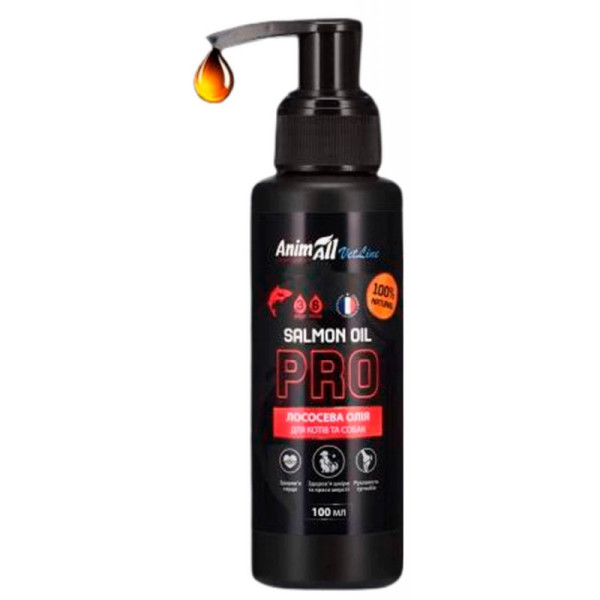 AnimAll VetLine Salmon Oil PRO лососеве масло з Омега-3 для котів і собак, 100 мл