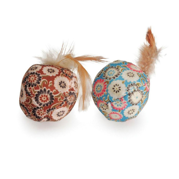 Іграшка для котів CAMON кульки з тканини із квітковим візерунком та пір'ям, Ø 4,5 см