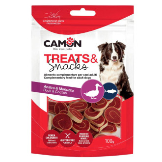 Ласощі для собак CAMON м'ясні суші роли з качкою та тріскою, 100 гр, 3 см