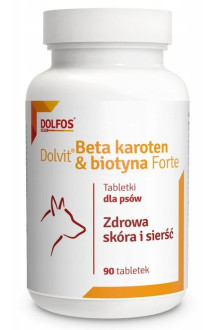 Долвіт Бета Каротин Біотин Форте Dolvit Beta Karoten & Biotyna Forte Dolfos вітаміни для шкіри та вовни собак, 90 таблеток