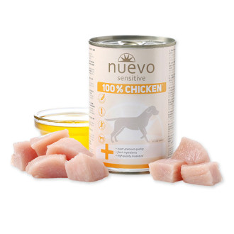 Нуево 400 гр Nuevo Sensitive Dog Adult 100% Chicken консервований корм з куркою для собак, упаковка 6 банок (95154)