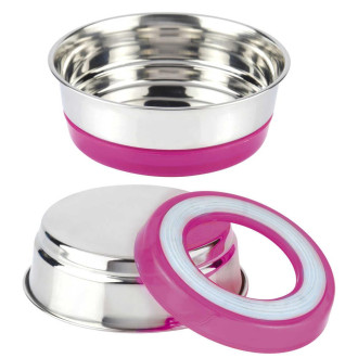 Миска CROCI FLUO FUCHSIA на гумці, пинк неон, нерж., 0,47л, 14см