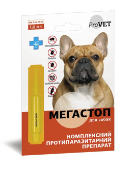 Капли ProVET Мега Стоп для собак от 4 до 10 кг, против эндо и эктопаразитов, 1 мл, 1 пипетка